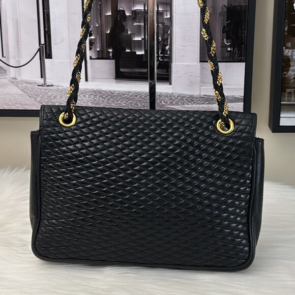 BALLY Quilted Chain Shoulder Bag Leather Black Gold Authentic - Picture 6 of 16